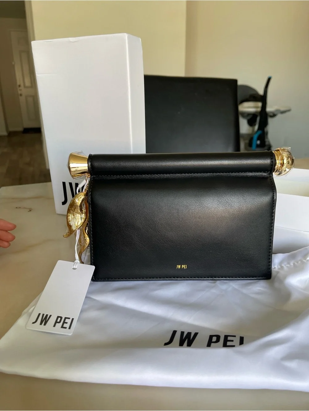 JW PEI Black Shoulder Bag with Gold Leaf Hardware